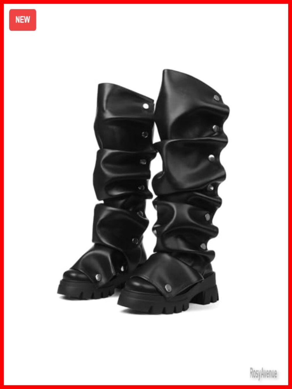 Platform Knee High Boots Fold Over Slouchy Ruched Stacked Heel Pull On Wide